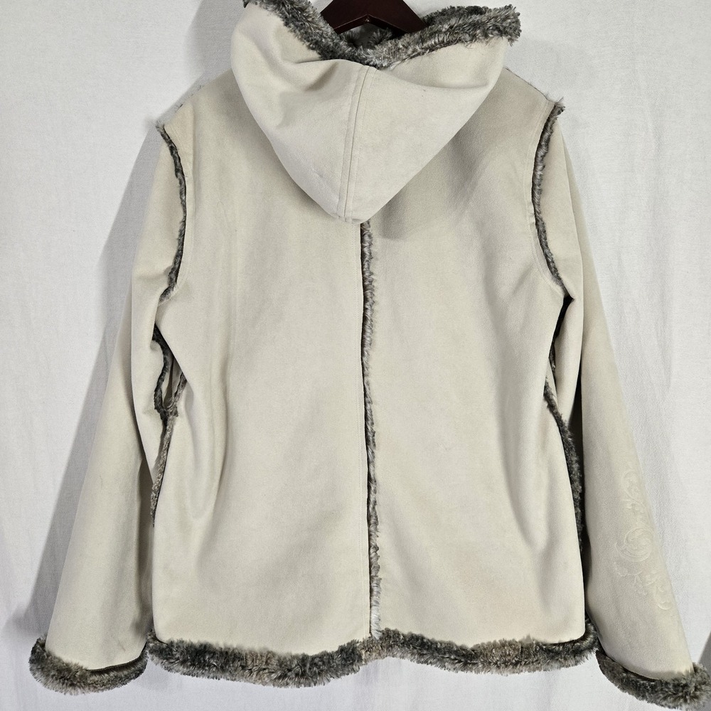Lole Faux Fur Suede Coat Large Cream Zipper Pockets Full Zip Ultra Soft Boho - Picture 3 of 8